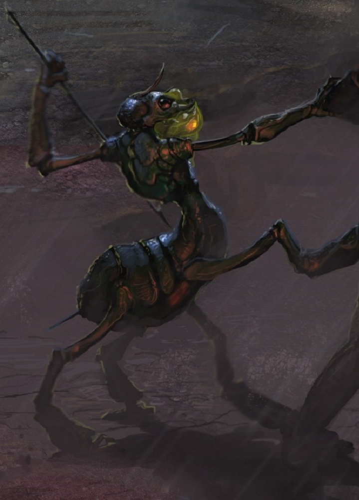 A member of the Ximian Politician Subspecies holding a spear